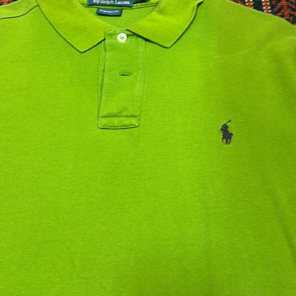 Lime Green Polo Shirt w purple horse